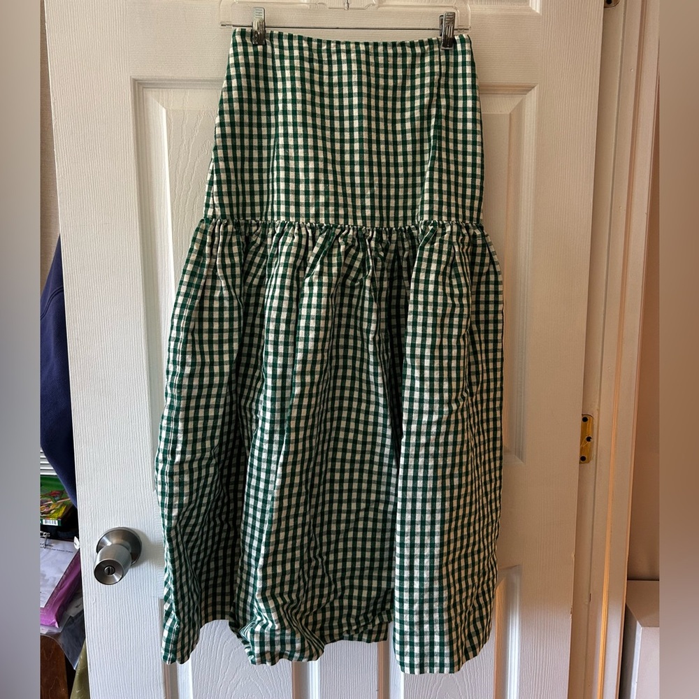 Loeffler Randall Green Gingham Drop Waist Skirt
